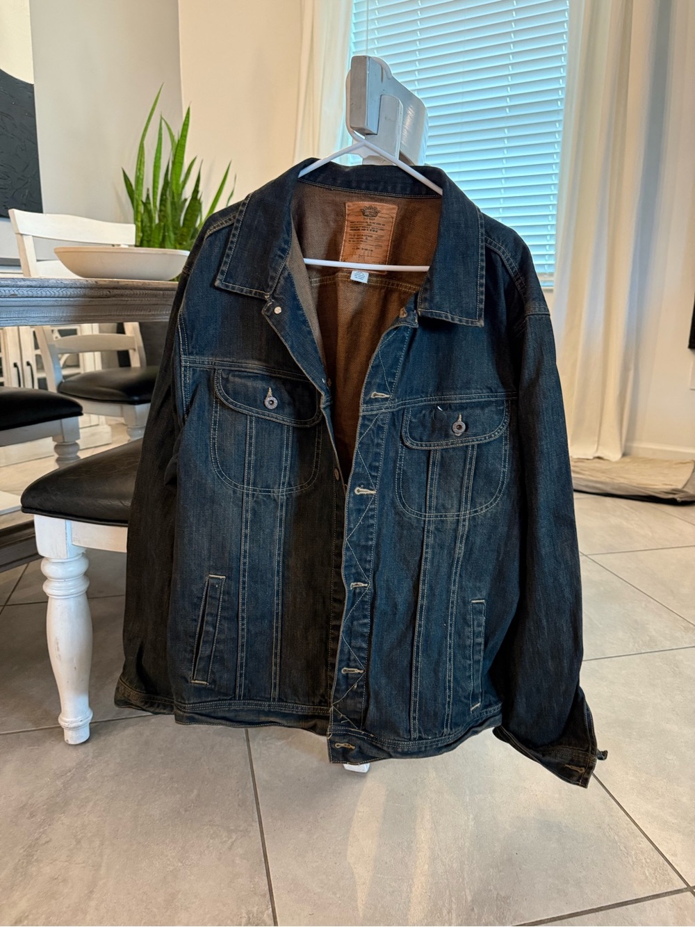 Vintage Old Navy Men's Dark Blue Denim Jacket - Button-Front Shirt Jacket